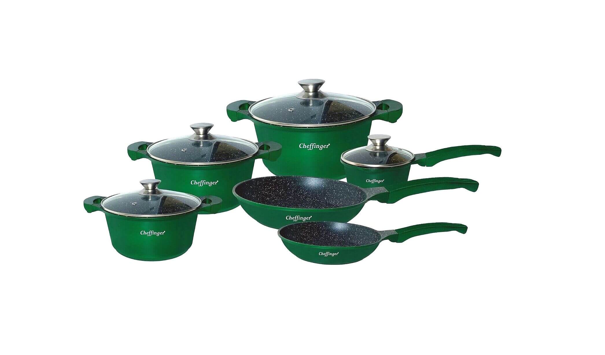 Loading Set de vase Cheffinger 10 bucati cu strat antiaderent Verde