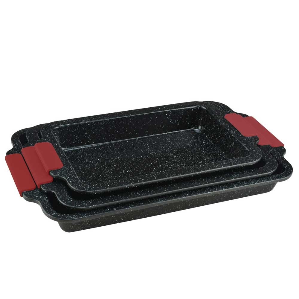 Set de 3 tăvi cu mânere din silicon pentru cuptor