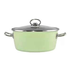 Oală emailată verde de elită cu capac de sticlă de 20 cm