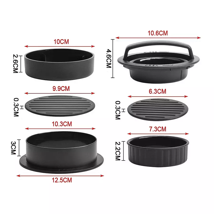 Presa pentru hamburgeri și chiftele din plastic, 12,5 cm