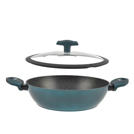 Cratita joasa din aluminiu cu strat antiderapant și capac de sticlă sea line 28 cm, pentru inducție