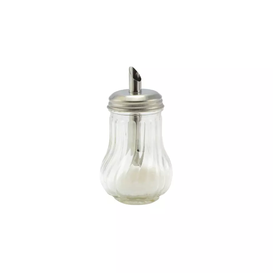 Dozator de zahăr din sticlă cu vârf din oțel inoxidabil