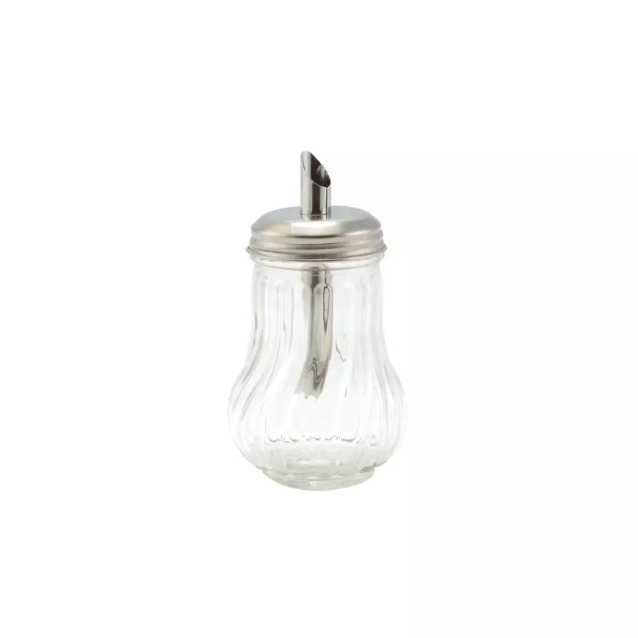 Dozator de zahăr din sticlă cu vârf din oțel inoxidabil