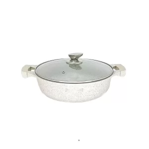 Royalty line tigaie pentru prăjit carne, cu strat antiaderent, acoperită cu marmură, bej, cu capac din sticlă, 28 cm