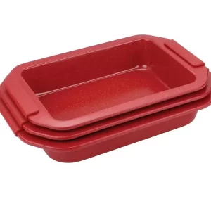 Royalty line set de tăvi antiaderente cu acoperire din marmură, roșu, 3 piese