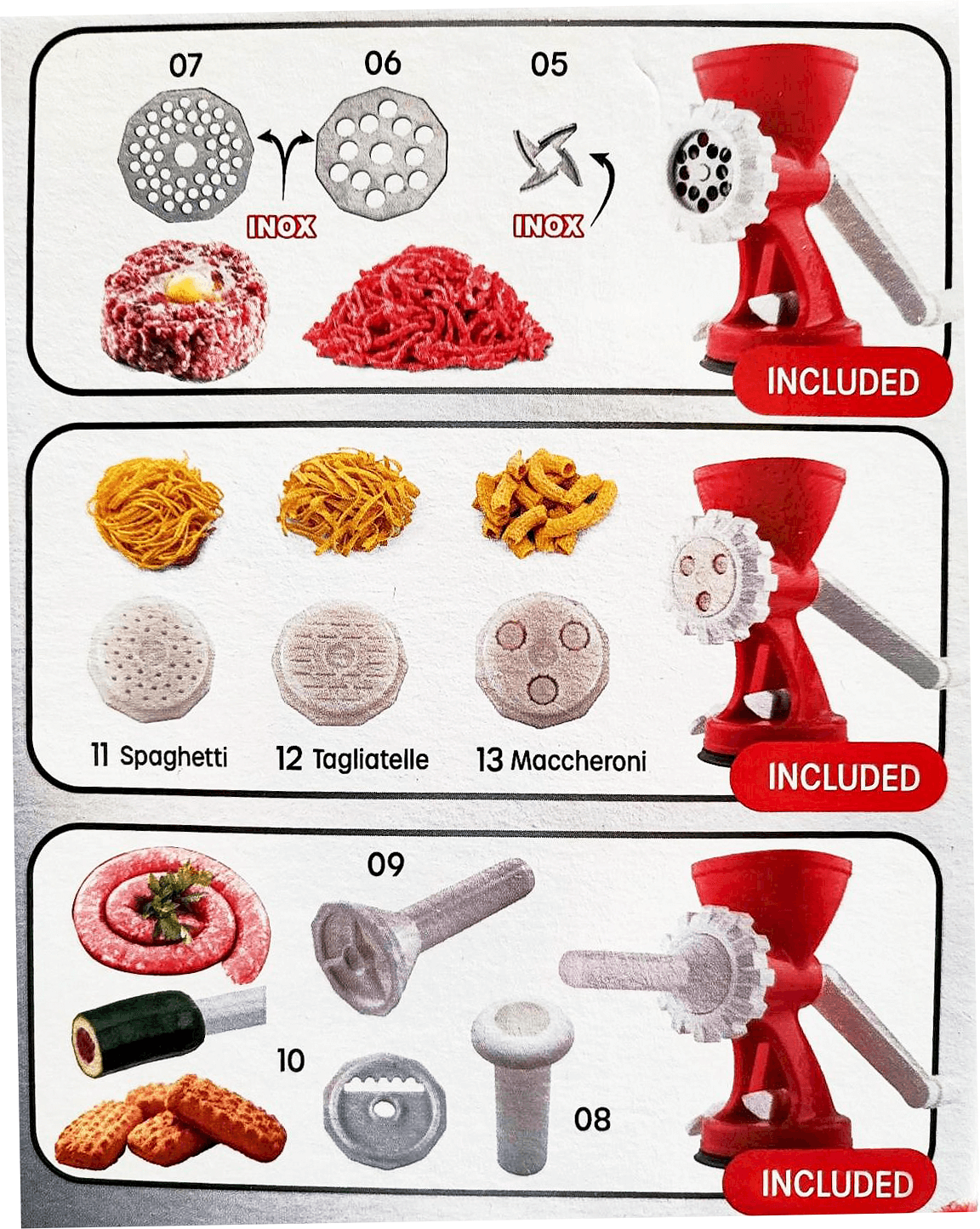 Masina de tocat carne, biscuiti și aparat de făcut paste rigamonti mincy