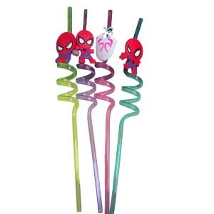 4 bucăți paiuri pentru petrecere de ziua copilului, tematică spider-man