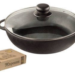 Cratita fonta pentru prăjit cu capac sticla 28x6cm