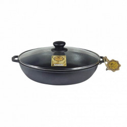Cratita fonta pentru prăjit cu capac sticla 28x6cm