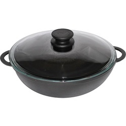 Wok din fonta cu capac sticla 30cm