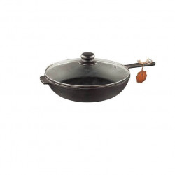 Tigaie fonta adanca cu maner fonta și capac sticla 28cm