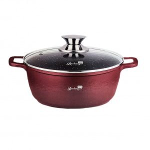 Cratiță antiaderentă cu capac din sticlă, 20 cm, culoare burgundy