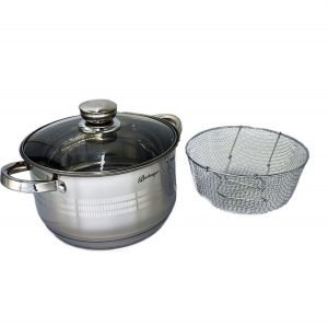 Cratita inox de prăjit cartofi cu capac sticla 3 piese