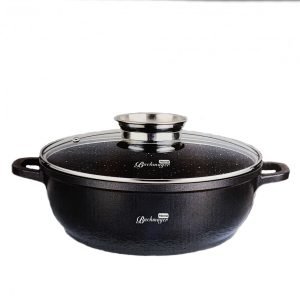 Cratiță neagră antiaderentă cu capac din sticlă, 28cm