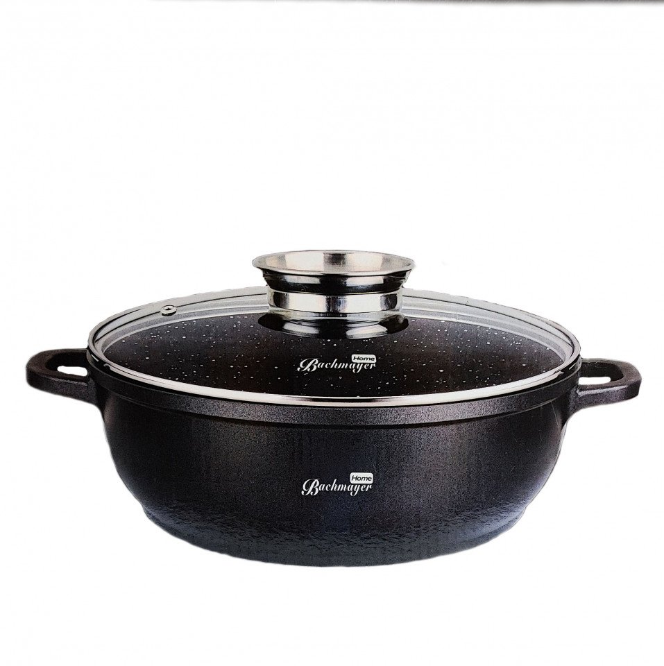 Cratiță neagră antiaderentă cu capac din sticlă, 28cm