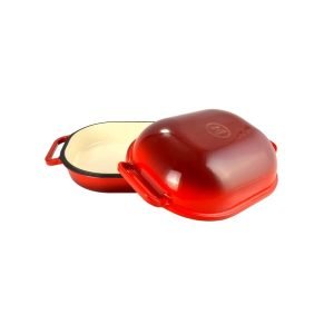 Cratiță conică de rață, emailată în roșu, din fontă pentru pâine