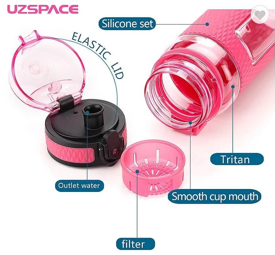 Sticla apă uzspace sport tritan, fără bpa cu capac 800ml roz