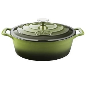 Cratita fonta emailata cu capac ovala 29cm green