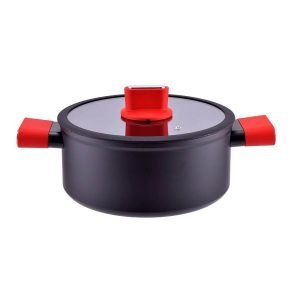 Cratita cu pereti grosi din aluminiu antiaderent cu inductie și capac de sticla 24cm 5l straight line