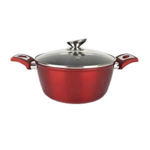 Cratita cu pereti grosi din aluminiu antiaderent cu inductie și capac de sticla 30cm 7.2l red line
