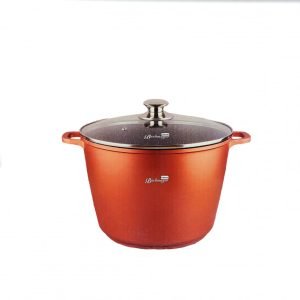 Oală acoperită cu marmură și capac din sticlă, bronz, 24cm