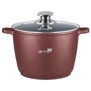 Oală acoperită cu marmură și capac din sticlă, 28cm, culoare burgundy