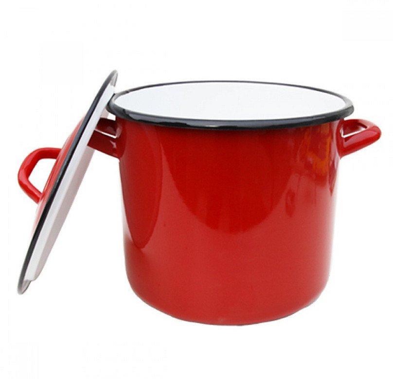 oală emailata 15l rosie cu capac