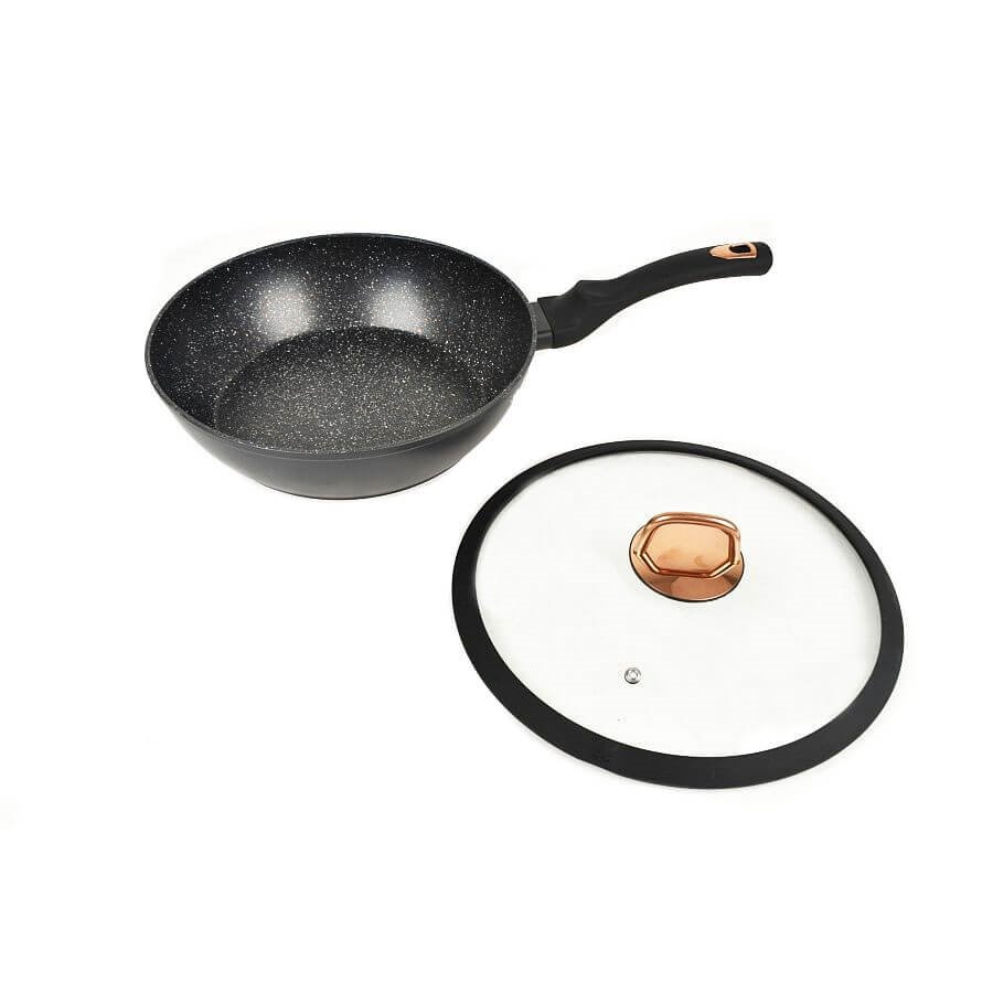 Wok antiaderenta din aluminiu cu inductie cu pereti grosi 24cm golden line