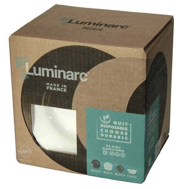 Serviciu de masa luminarc plumi, 19 piese, alb/negru