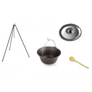 Set ceaun fonta de 15 litri cu suport de 1,2 metri, lingura de lemn de 40 cm și capac