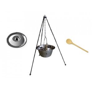 set ceaun inox 10lit. tip gros cu suport 1,2m, lingura de lemn 40cm și capac