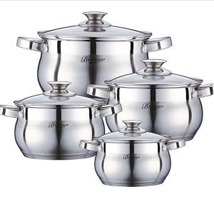 set cratita de gatit inox cu capac sticla 4buc.
