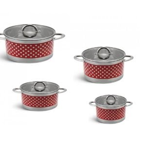 set oale de gatit inox cu capac sticla 4buc