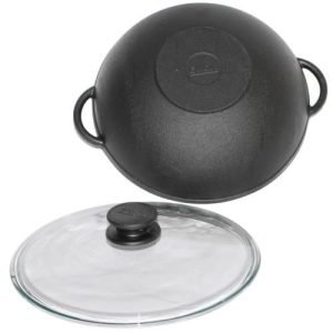 Wok fonta cu capac sticla 28cm