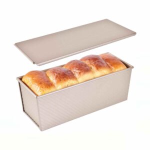 Formă de copt pâine antiaderentă cu capac, culoare auriu roz - 1000g