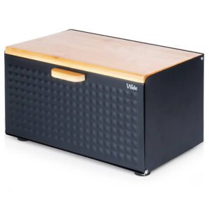 Cutie pentru Pâine Metal-Lemn Negru cu Dublu Capac 35,5x22x20,5 cm