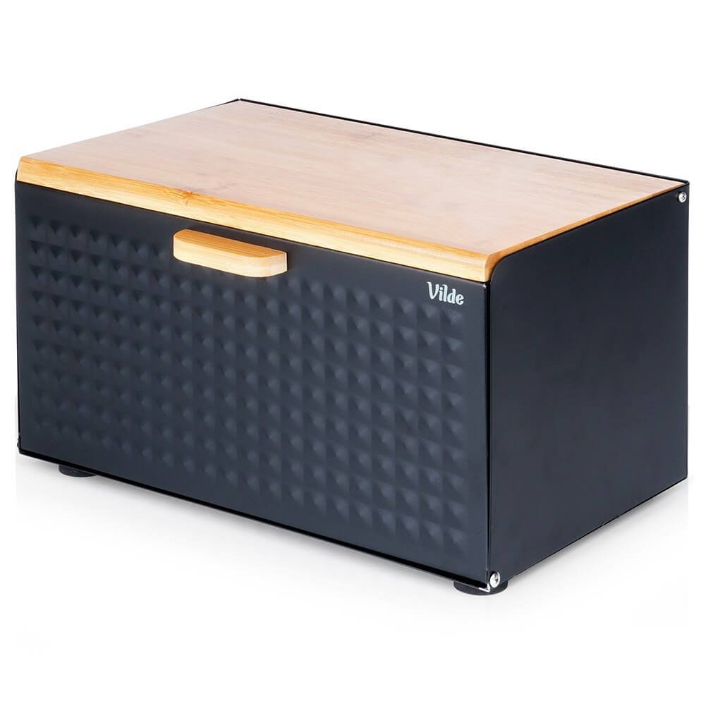 Cutie pentru Pâine Metal-Lemn Negru cu Dublu Capac 35,5x22x20,5 cm