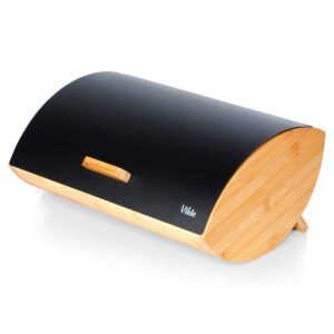 Cutie pentru Pâine din Lemn și Metal Negru 35,5x24,5x15,5 cm