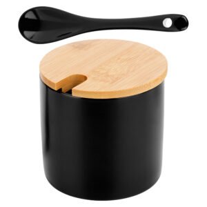 Bol pentru zahăr din ceramică si bambus negru - 250ml