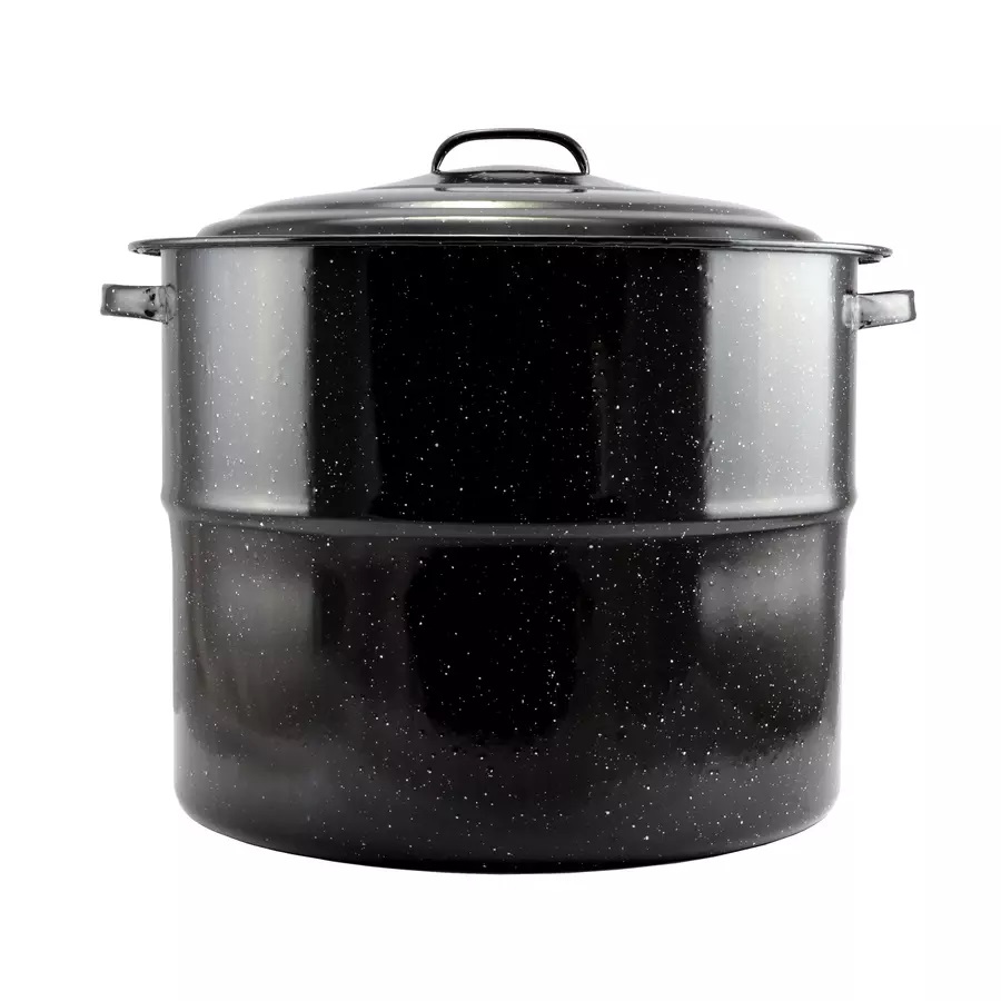 Oală emailată cu capac 45 cm – 31,5 litri, negru cu buline alb-negru