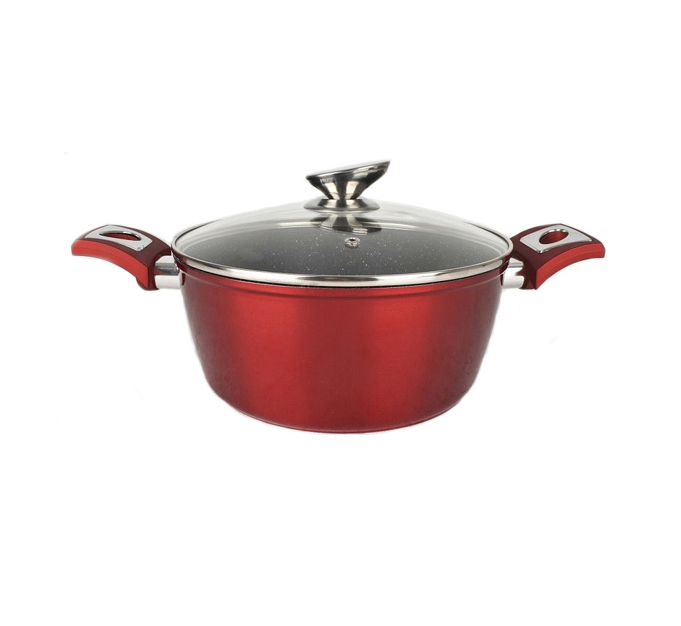 Loading Cratiță cu pereți groși din aluminiu antiaderent, cu inducție și capac din sticlă, 24 cm, 4.5 L, Metal Red Line