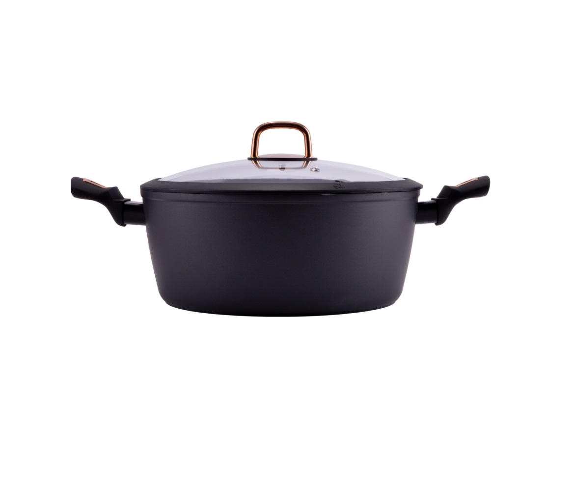 Loading Cratita cu pereti grosi din aluminiu antiaderent cu inductie si capac de sticla 28cm 6,1L Golden Line