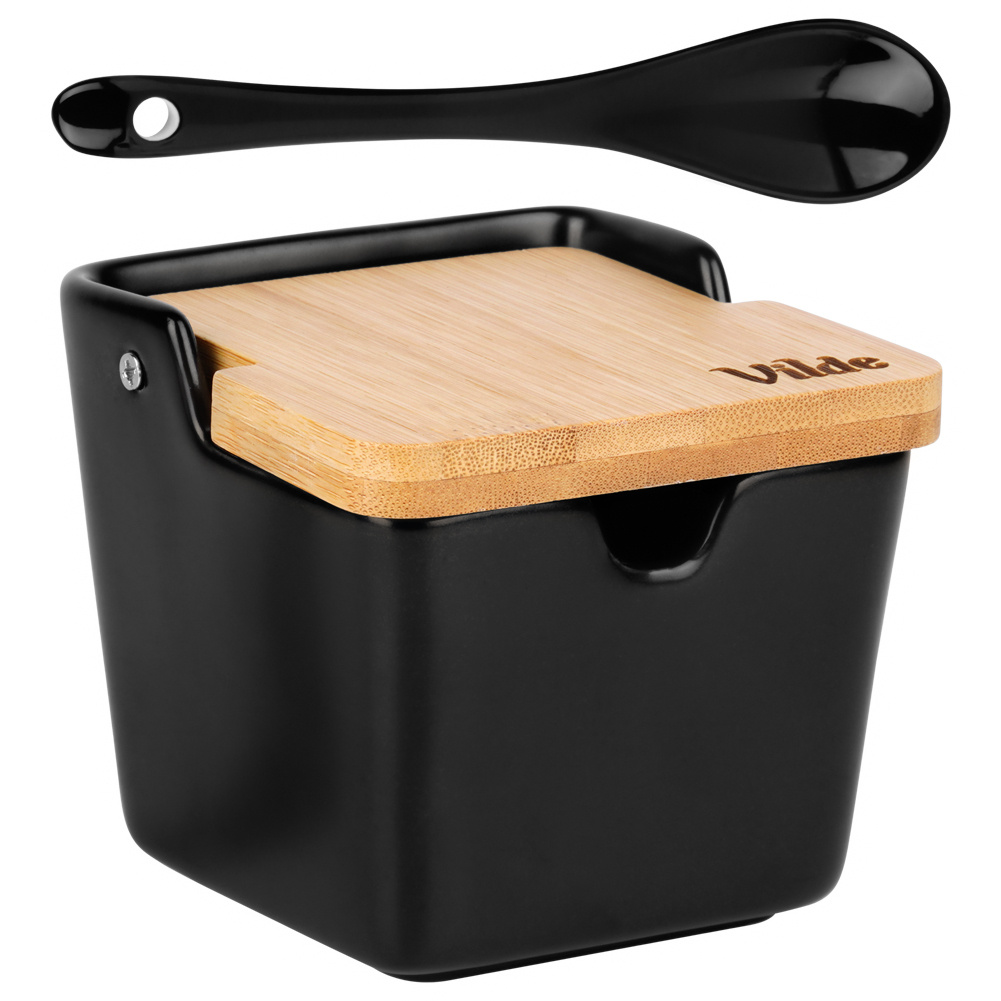 Loading Zahăr cu lingură, din materiale ceramice și bambus, negru 250ml