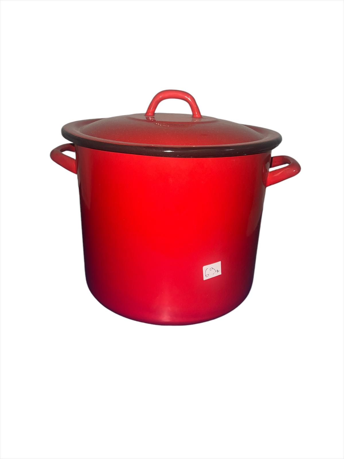 Oala emailata 6l rosie cu capac, mânerul de la capac deteriorat