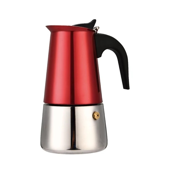 Espressor manual Metal Red pentru 6 persoane, oțel inoxidabil, compatibil cu inducție 0,3-0,35 L