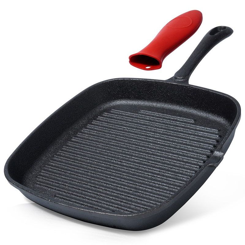 Tigaie pentru grătar pătrată din fontă, cu protecție din silicon pentru mâner - Cast Line, 24,5×24 cm