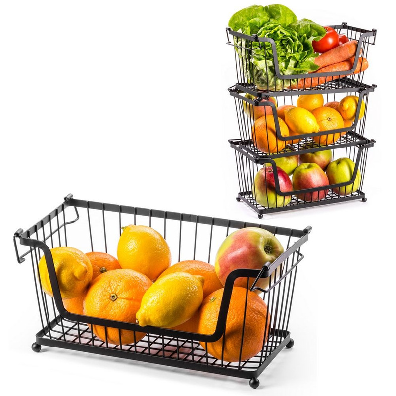 Coș metalic pentru fructe și legume negru 31×17,5×15,5 cm