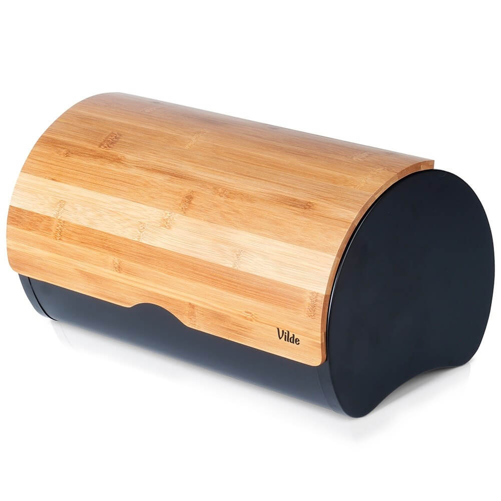 Suport pentru pâine oțel-lemn negru 38×24×20 cm