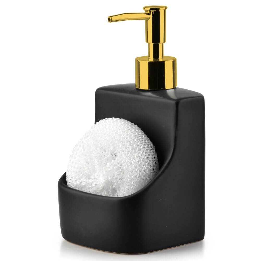 Dozator de Săpun cu Recipient pentru Burete și Burete Inclus Ceramic Negru 400 ml