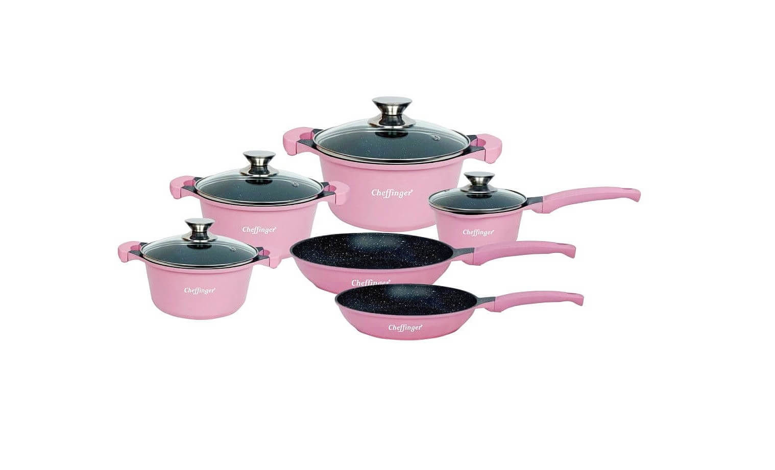 Set de vase Cheffinger, 10 piese, cu strat antiaderent, roz